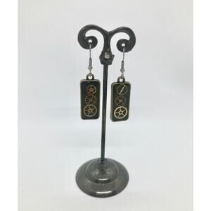 Earrings Rectangle Antiqued Brass Watch Parts French Wire Academia Steampunk